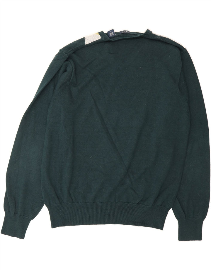 IZOD Mens V-Neck Jumper Sweater Large Green Argyle/Diamond Cotton Vintage Izod and Second-Hand Izod from Messina Hembry 
