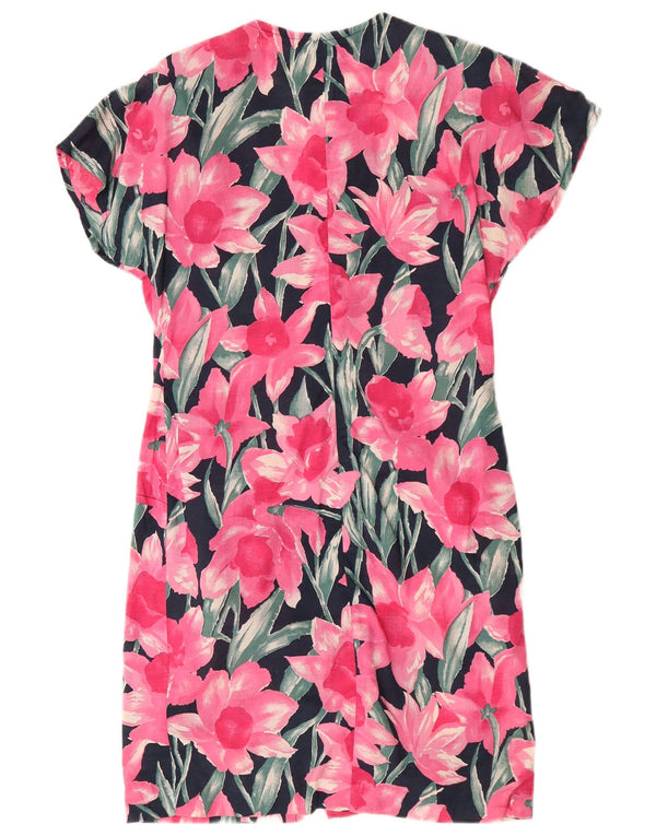 Vintage Kvinders Kortærmede Skjortekjole UK 14 Medium Pink Floral