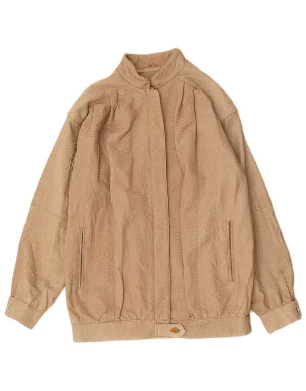 Vintage Dame Oversized Læderjakke EU 36 Small Beige Animal Print