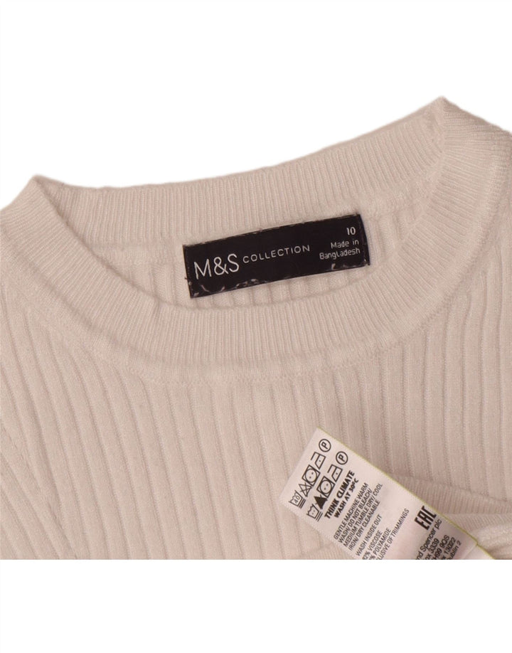 Marks & Spencer Dame Crop Crew Neck Jumper Sweater UK 10 Small White
