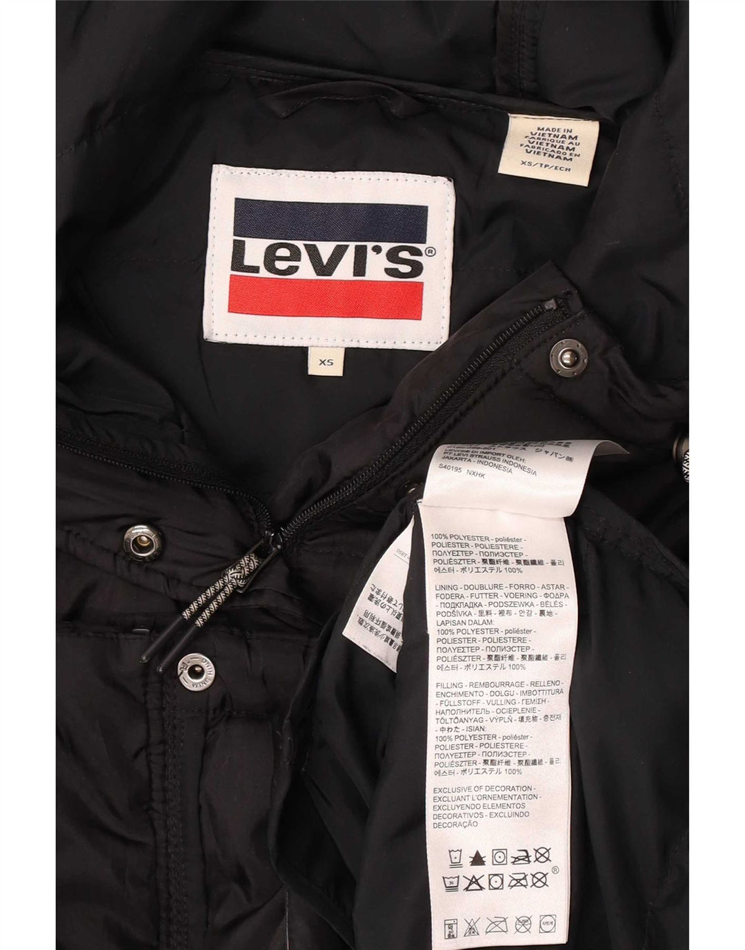 Levi's, polstret hættejakke til kvinder, UK 6 XS sort polyester