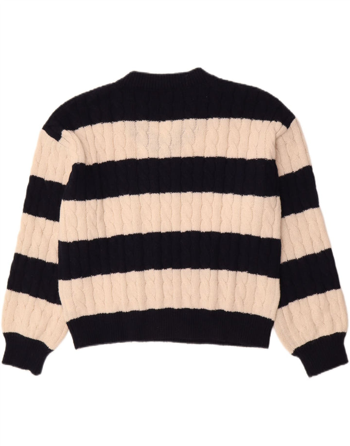 SHEIN Womens V-Neck Jumper Sweater UK 14 Medium Navy Blue Striped Vintage Shein and Second-Hand Shein from Messina Hembry 