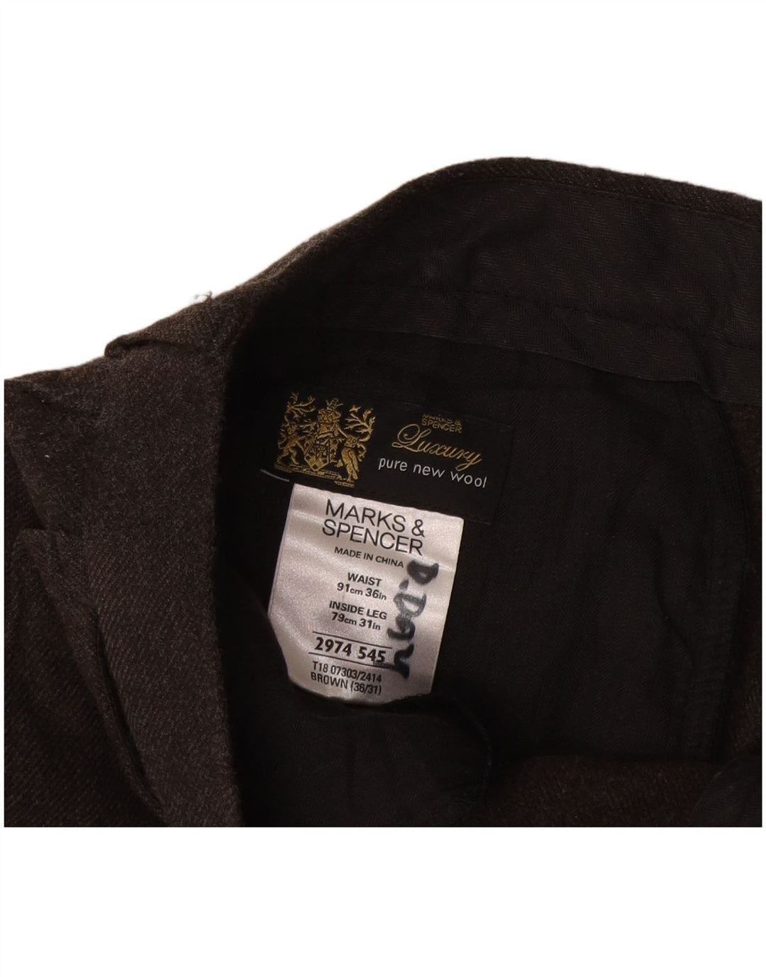 Marks & Spencer Herre Crop Straight Suit Bukser W36 L24 Brun Uld