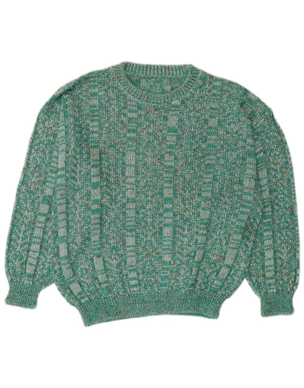 Vintage Dame Boat Neck Jumper Sweater UK 14 Medium Green Flecked