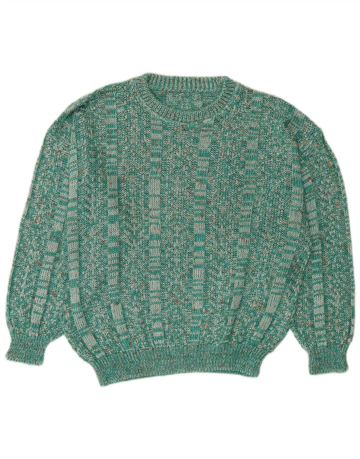 Vintage Dame Boat Neck Jumper Sweater UK 14 Medium Green Flecked