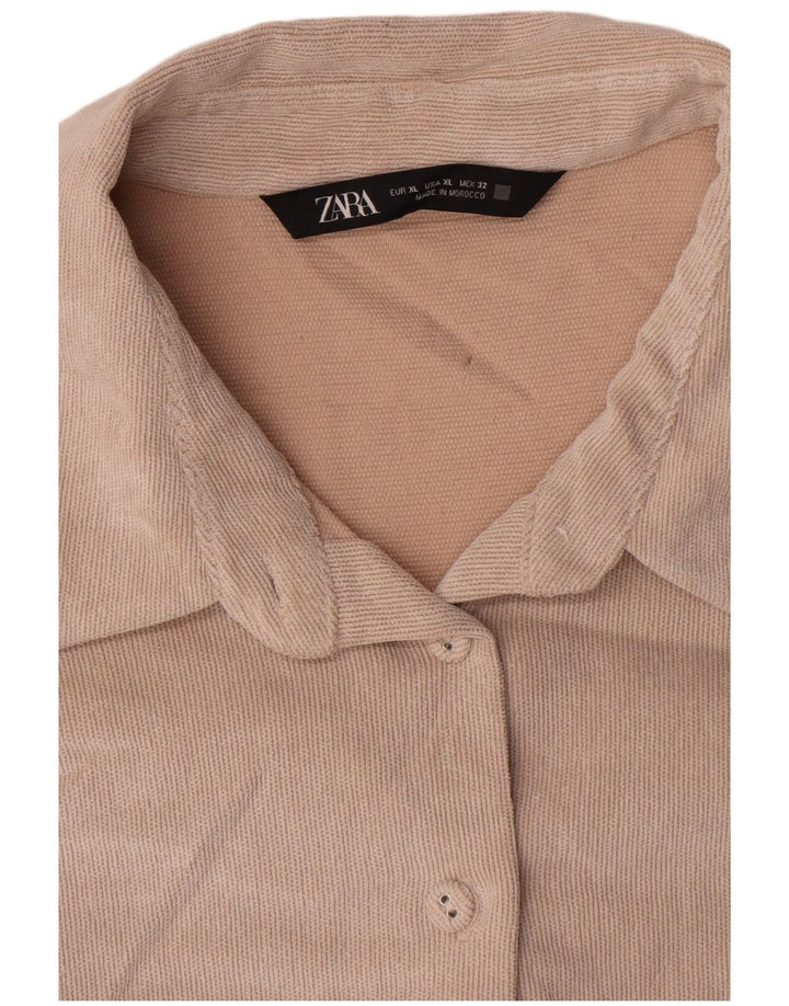 Zara Dame Oversized Shirt UK 18 XL Beige Polyester