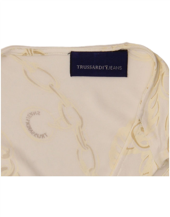 Trussardi Jeans Kvinder abstrakt mønster bluse Top UK 8 Small White