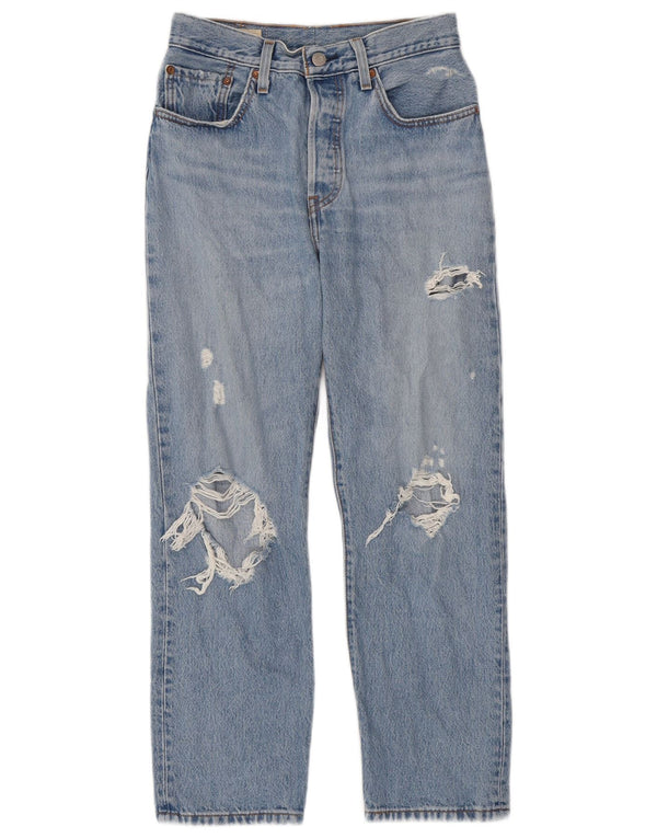 Levi's Womens 501 Distressed Straight Jeans W26 L26 Blå