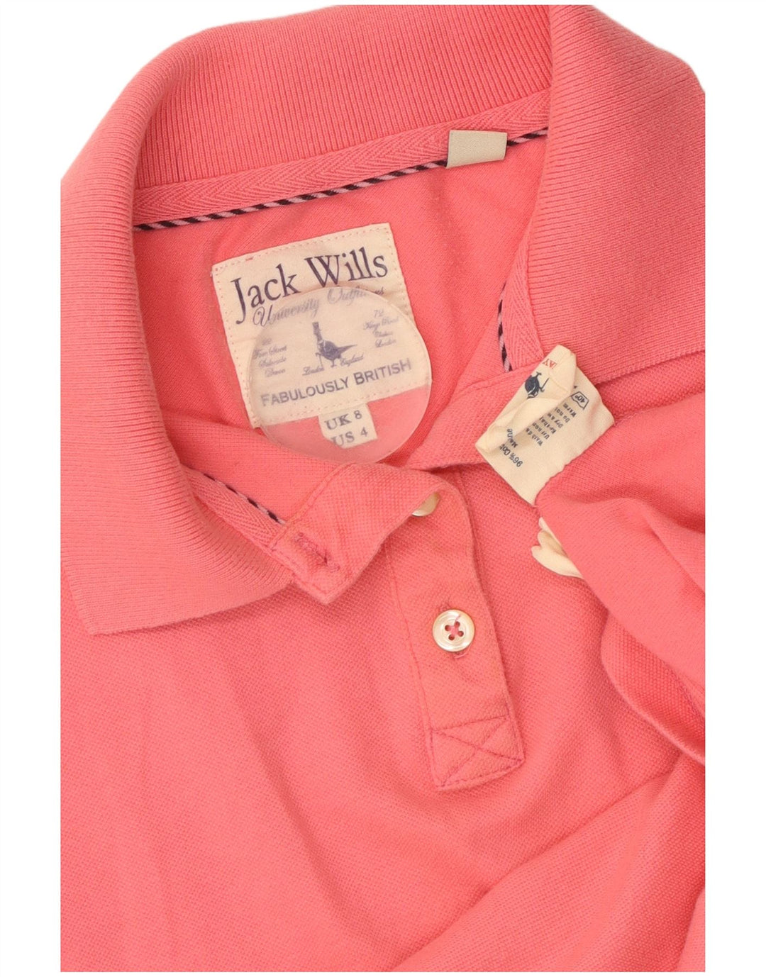 JACK WILLS Dame Polo Shirt UK 8 Small Pink Bomuld