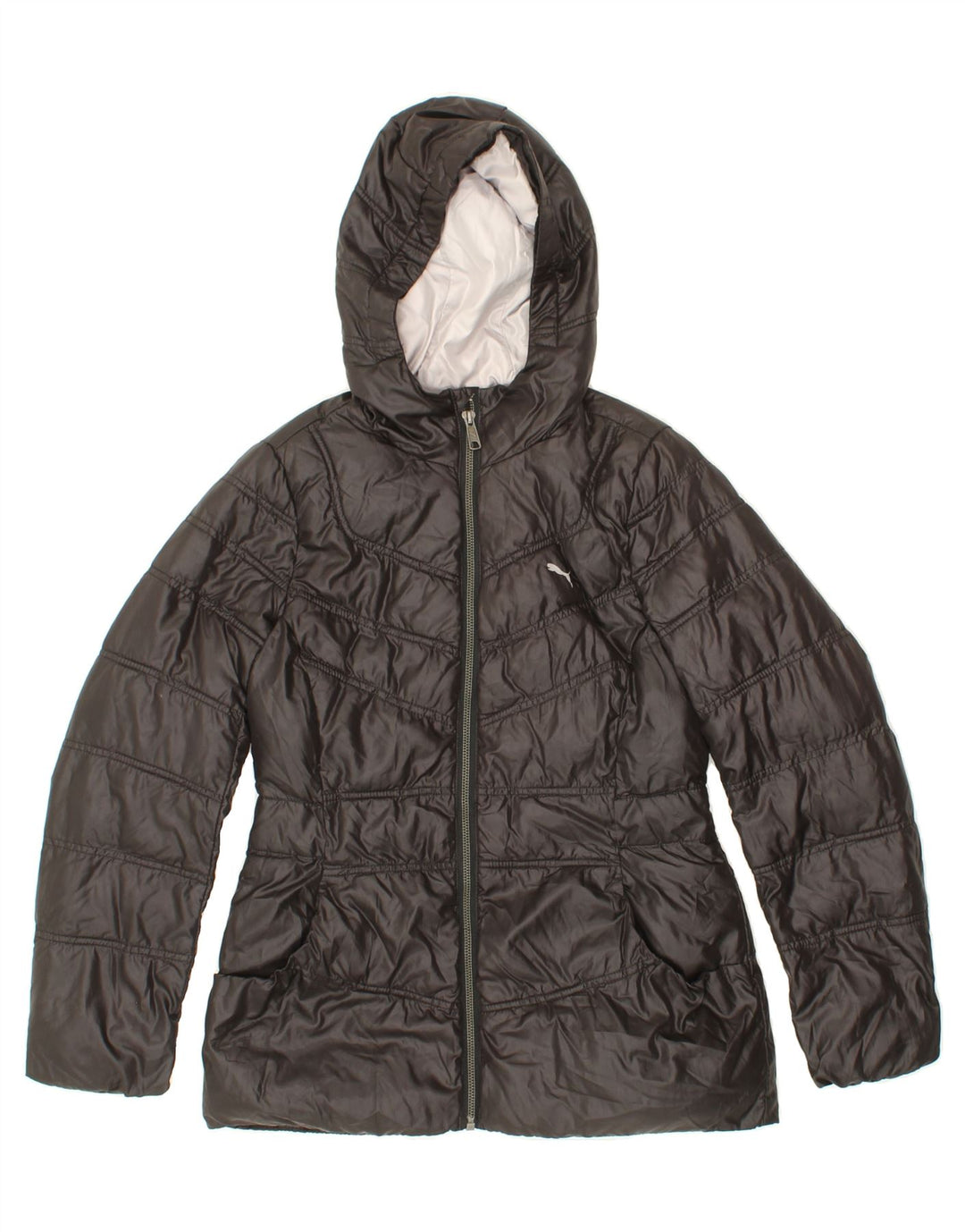 PUMA Womens Hooded Padded Jacket UK 10 Small Black Vintage Puma and Second-Hand Puma from Messina Hembry 