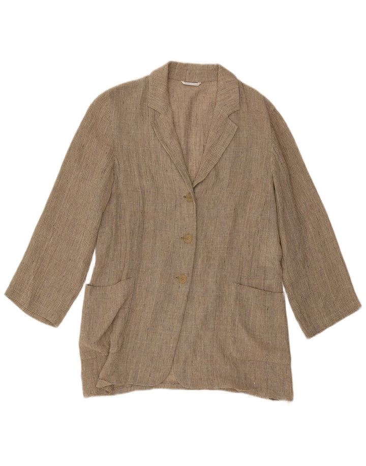 Max Mara Dame Longline Blazer Jacket UK 12 Medium Beige Houndstooth