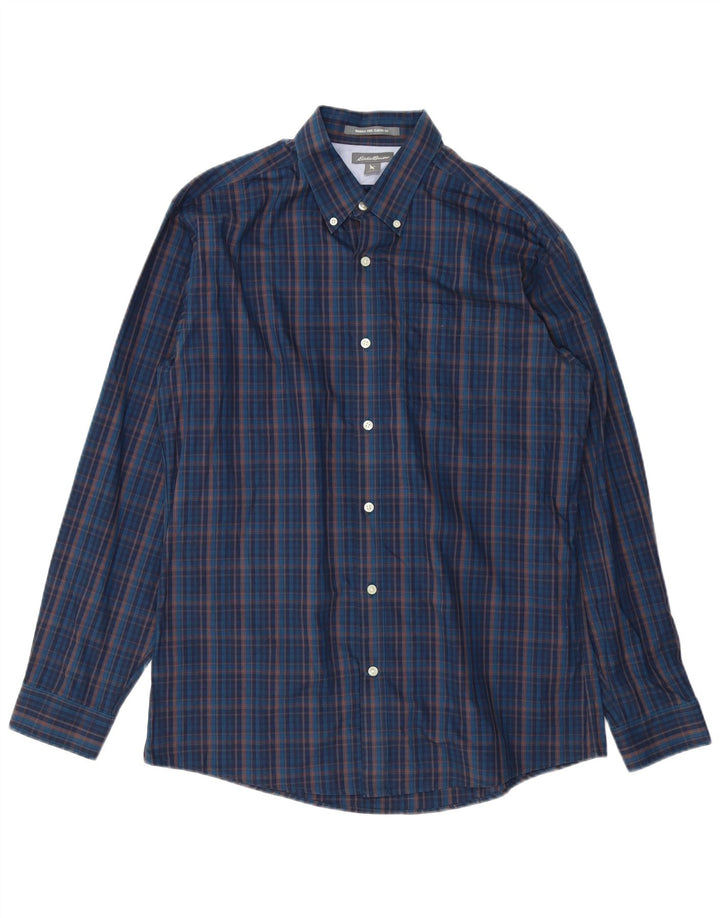 Eddie Bauer Herre Classic Fit skjorte Stor marineblå ternet bomuld