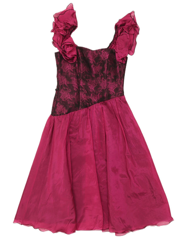 Vintage Dame A-Line Kjole EU 36 Small Pink Floral Silke