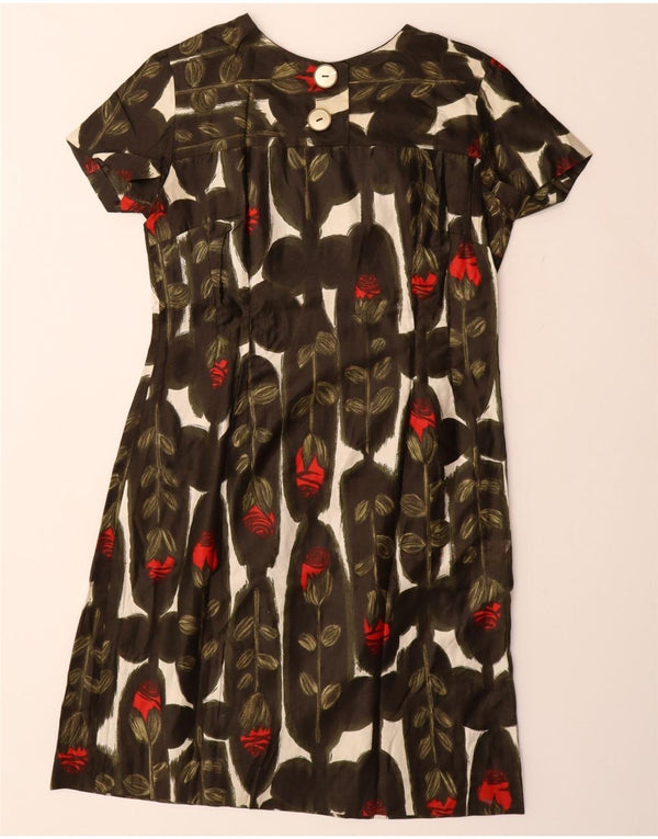 VINTAGE Kvinders Skedekjole UK 12 Medium Brown Floral