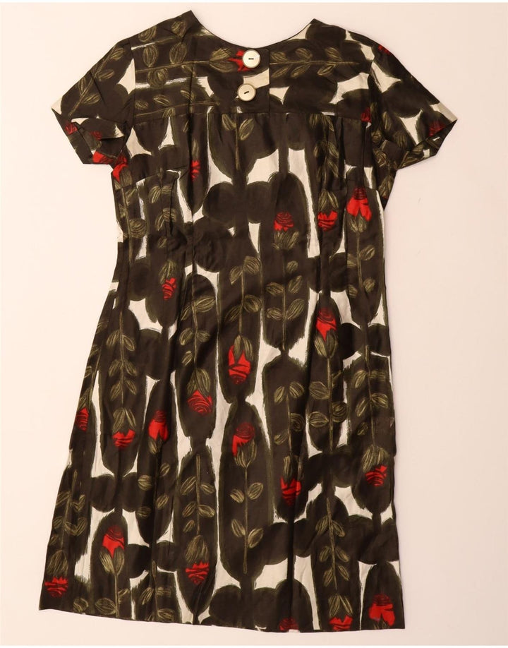 VINTAGE Kvinders Skedekjole UK 12 Medium Brown Floral