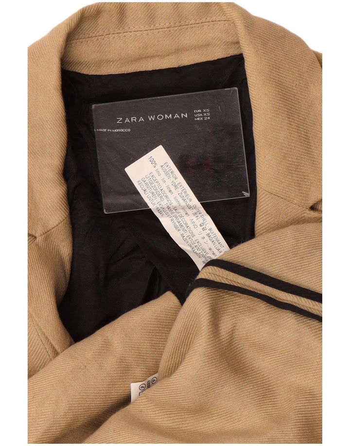 ZARA Dame Oversized Dobbeltradet Frakke UK 6 XS Beige Linen
