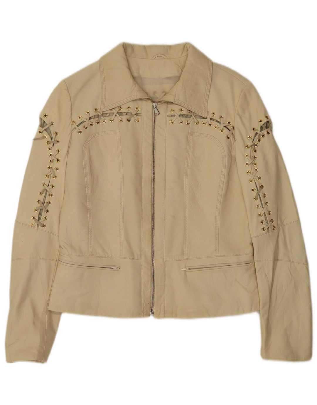Vintage læderjakke til kvinder IT 42 Medium Beige Læder