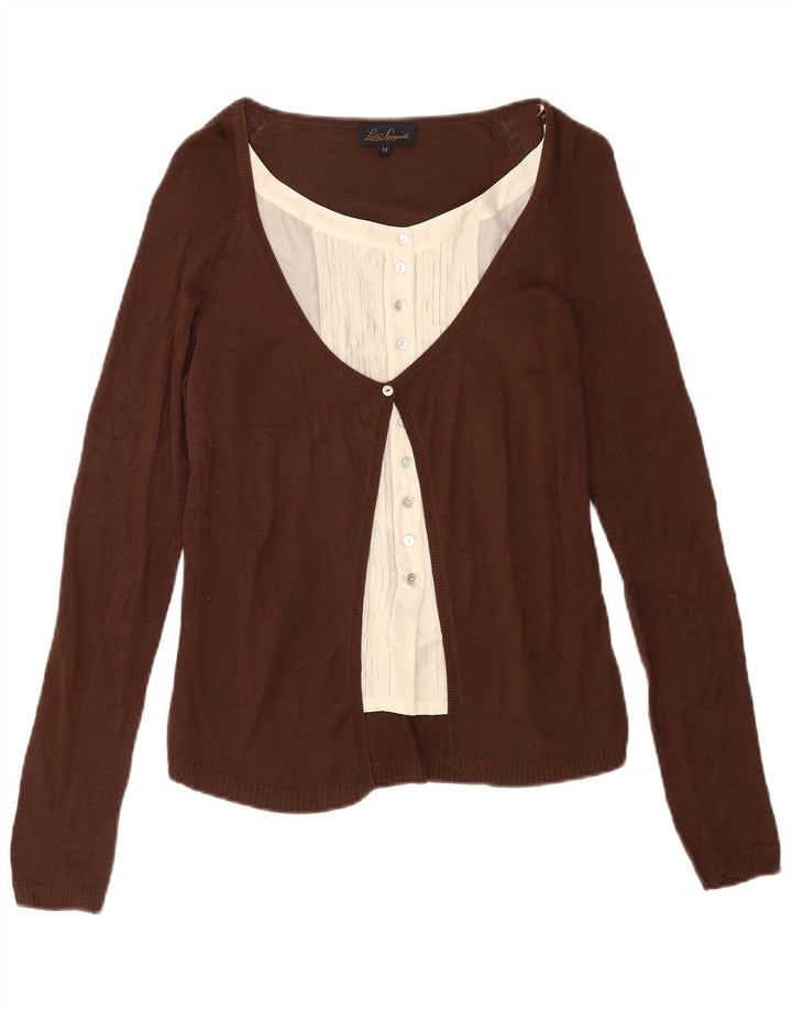 Luisa Spagnoli Dame Cardigan Sweater UK 12 Medium Brun Silke