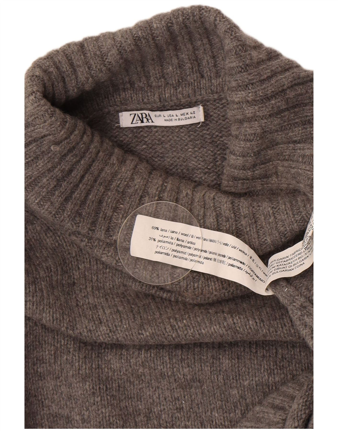 Zara Dame Rullehals Sweater UK 16 Stor Grå Uld