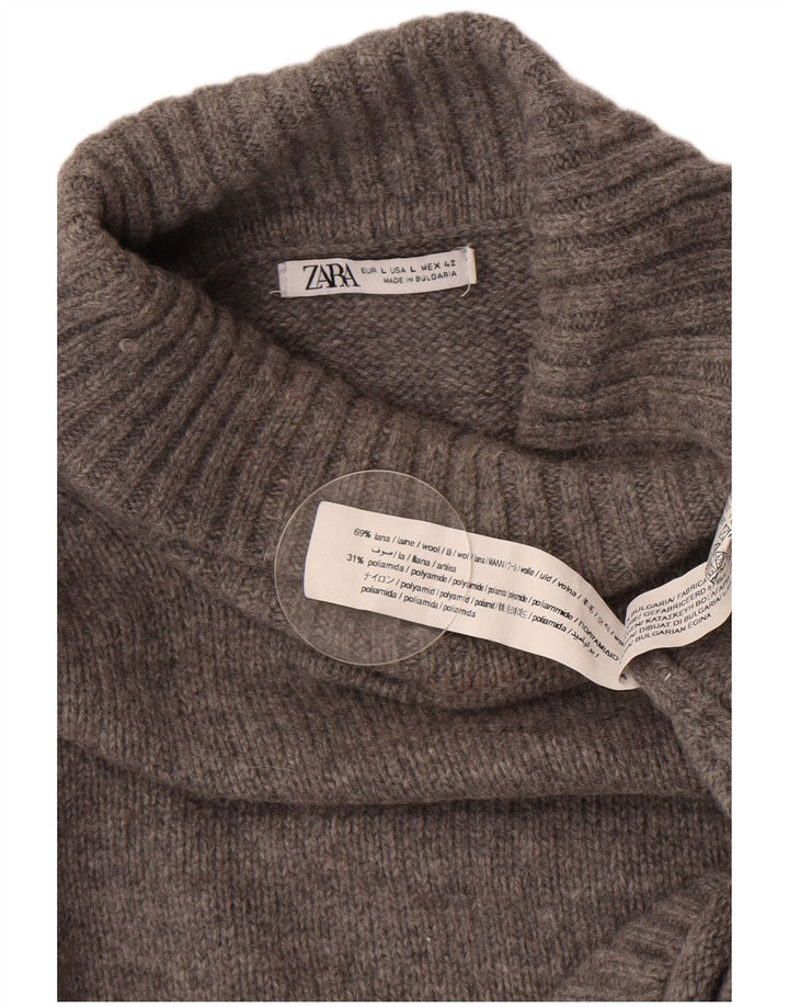 Zara Dame Rullehals Sweater UK 16 Stor Grå Uld