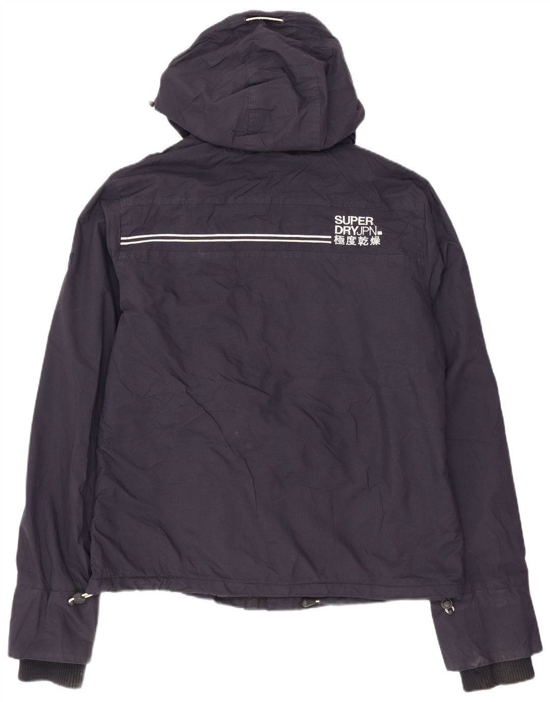 Superdry vindjakkejakke med hætte til kvinder UK 14 Mellem marineblå nylon