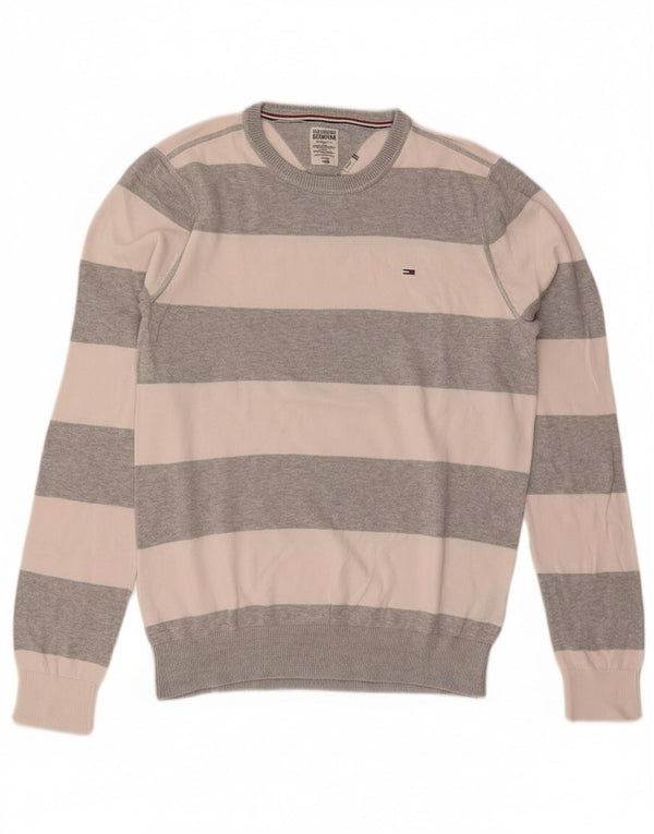 Tommy Hilfiger Herre Crew Neck Jumper Sweater Medium Grå Stribet Bomuld