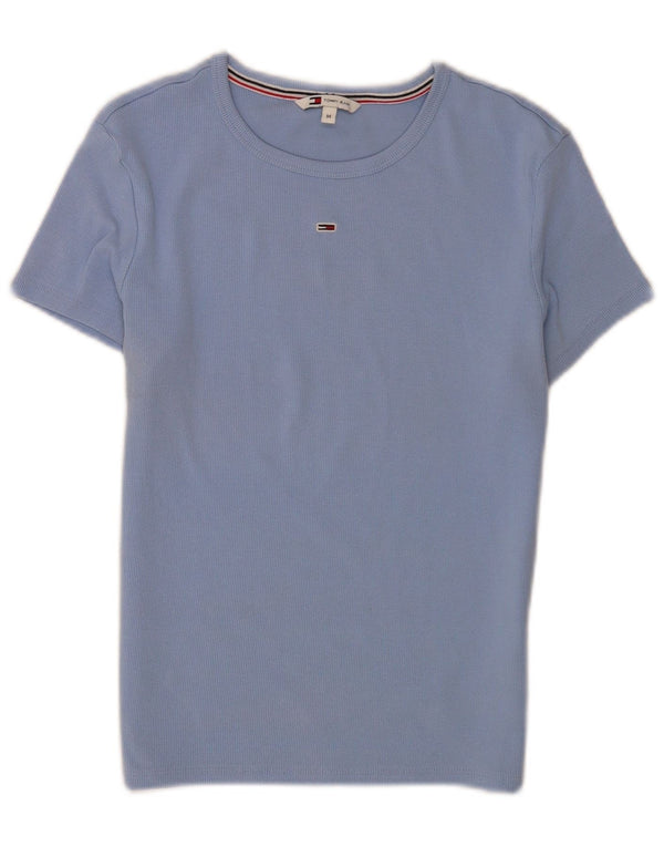 Tommy Hilfiger Dame Crop T-Shirt Top UK 12 Medium Blue Cotton