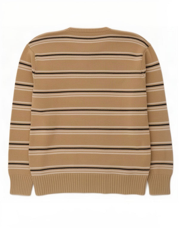 WESTBURY Mens V-Neck Jumper Sweater Medium Beige Striped Cotton