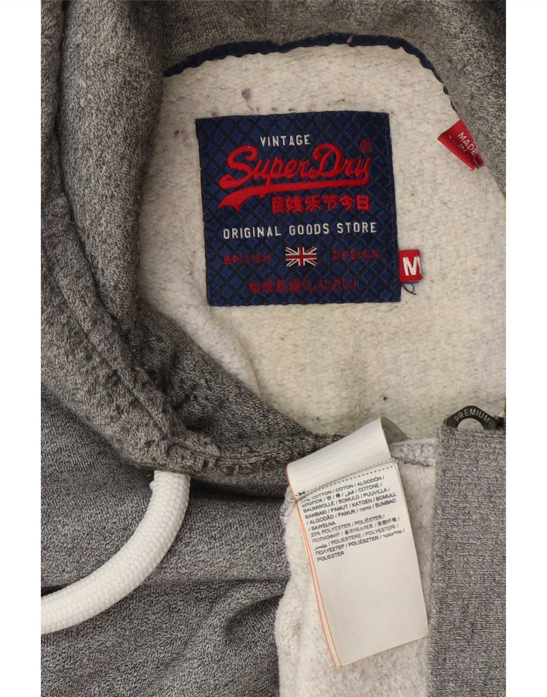 Superdry Herre grafisk hættetrøje med lynlås mellemgrå bomuld