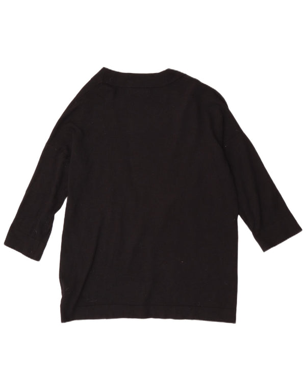 Zara Dame 3/4 ærmet åben cardigan sweater UK 10 Small Black Viscose