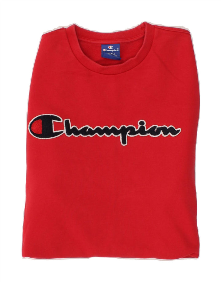 CHAMPION Mens Graphic Sweatshirt Jumper Small Red Cotton Vintage Champion and Second-Hand Champion from Messina Hembry 
