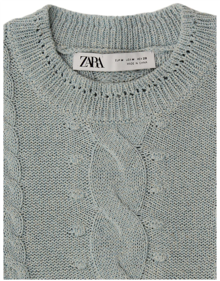 ZARA Dame Crop Jumper Sweater UK 14 Medium Blue