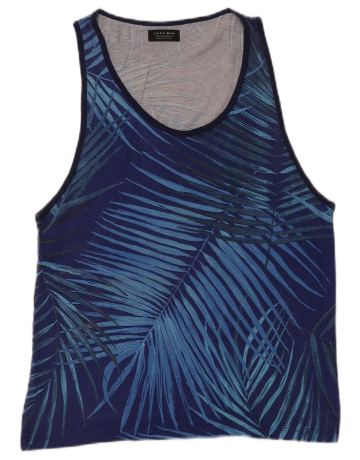 Zara Herre Grafisk Vest Top Medium Blue Floral Bomuld
