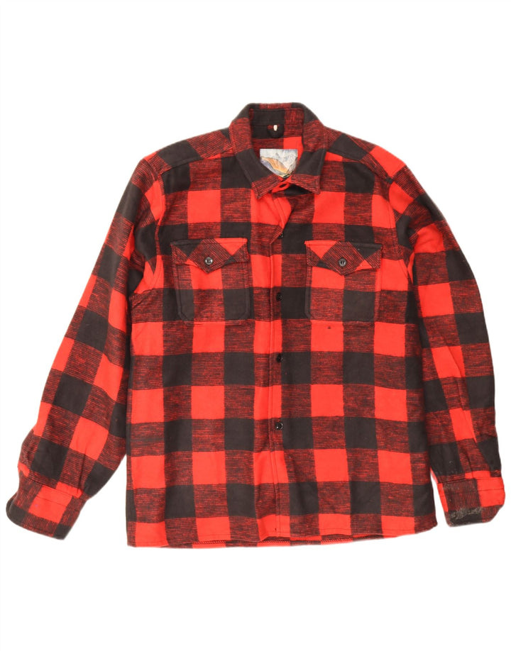 Vintage herre overshirt flannel skjorte stor rød ternet bomuld