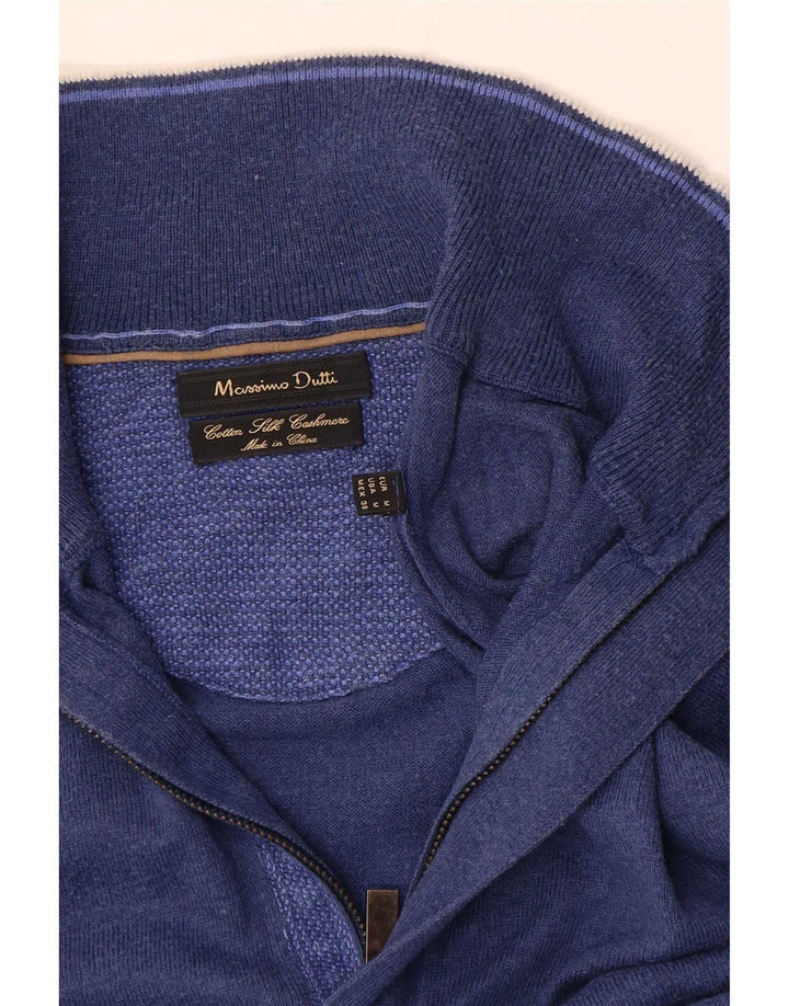 Massimo Dutti Herre Zip Neck Jumper Sweater Medium Navy Blue Bomuld