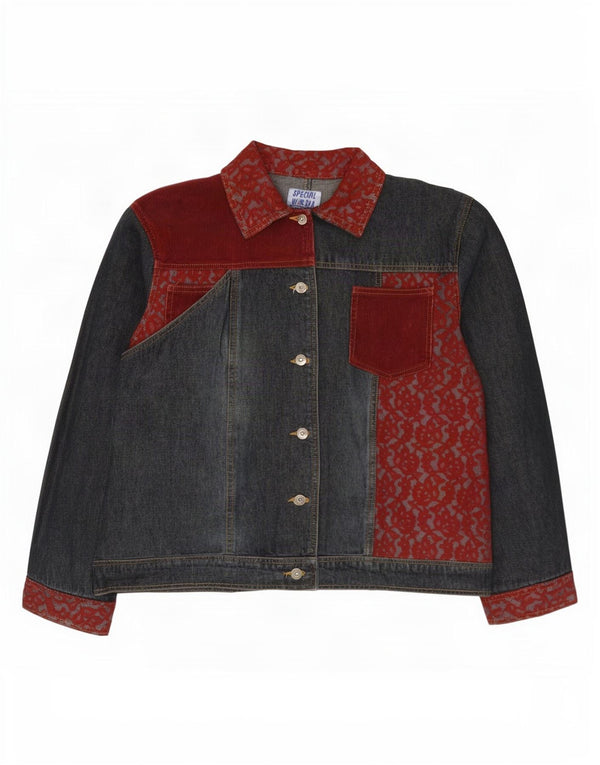 Vintage Womens Denim Jacket UK 18 XL Blue Patchwork Cotton