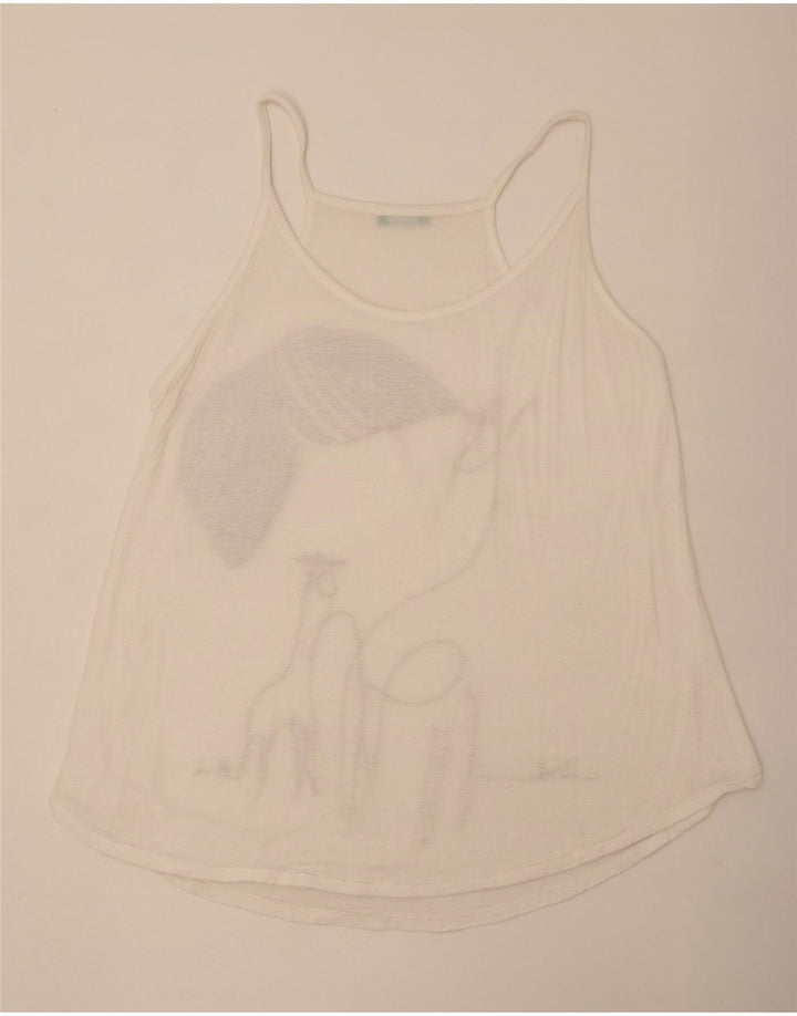Benetton Womens Grafisk Cami Top UK 14 Medium White Viscose