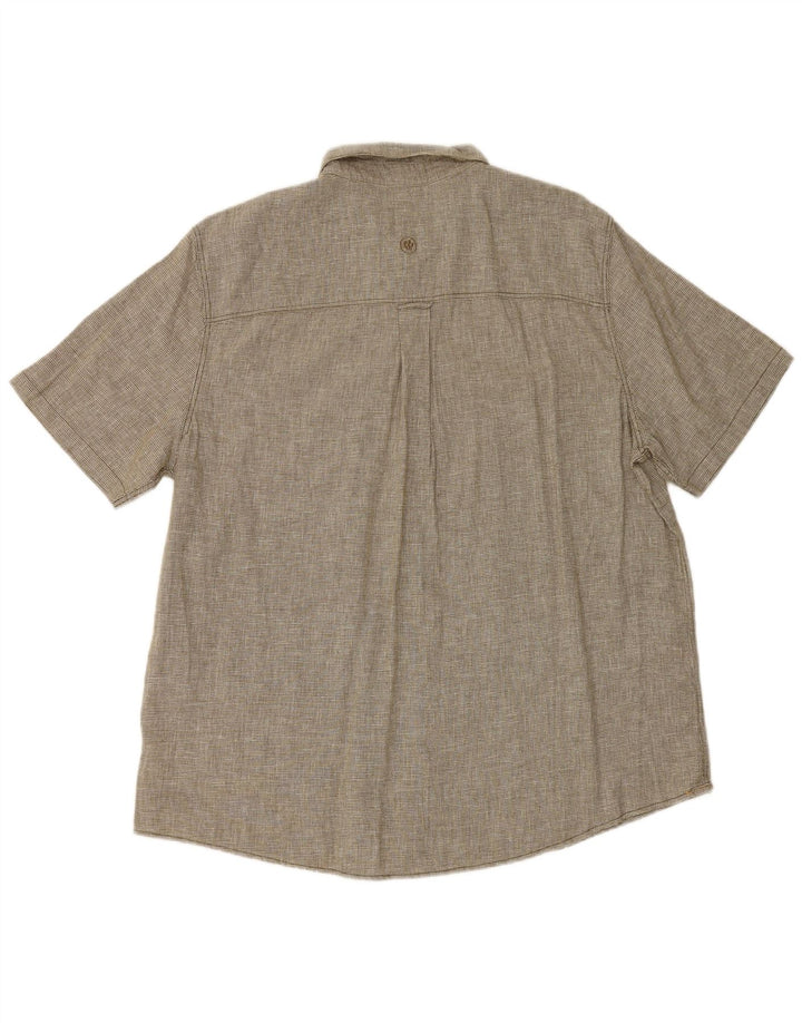 Fat Face Kortærmet Herreskjorte XL Khaki Houndstooth Linen