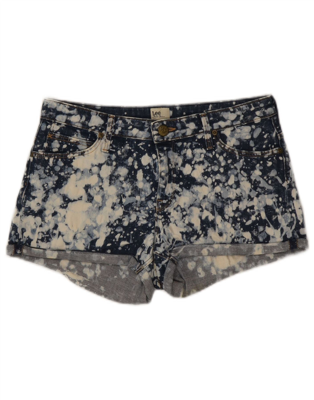 Lee Womens Denim Hot Pants W28 Medium Navy Blue Tie Dye Bomuld