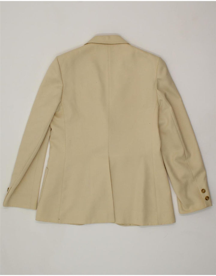 VINTAGE Womens 2 Button Blazer Jacket UK 12 Medium Beige Polyester Vintage Vintage and Second-Hand Vintage from Messina Hembry 