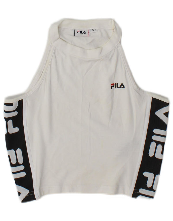 Fila Kvinders Grafisk Crop Halter Top UK 10 Small White Colourblock Bomuld