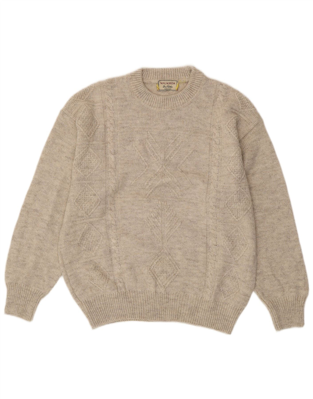 MALAGRIDA Herre sweater med rund hals, stor beige geometrisk