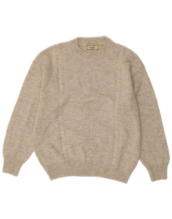 MALAGRIDA Herre sweater med rund hals, stor beige geometrisk