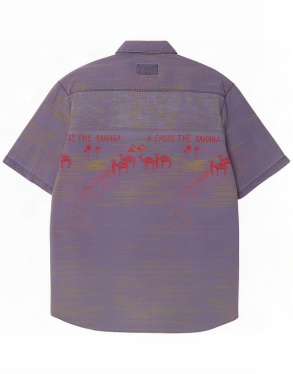 Bodoni Herre grafisk kortærmet skjorte Størrelse 41/42 Large Navy Blue Cotton