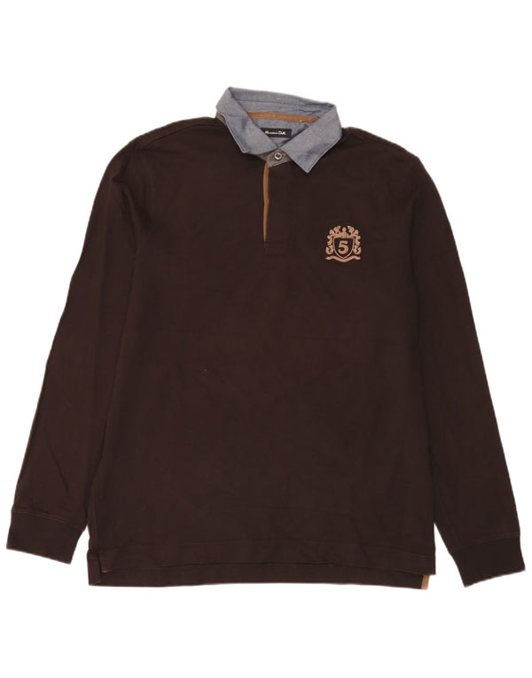 Massimo Dutti Langærmet Rugby Polo Shirt XL Brun Colourblock Bomuld