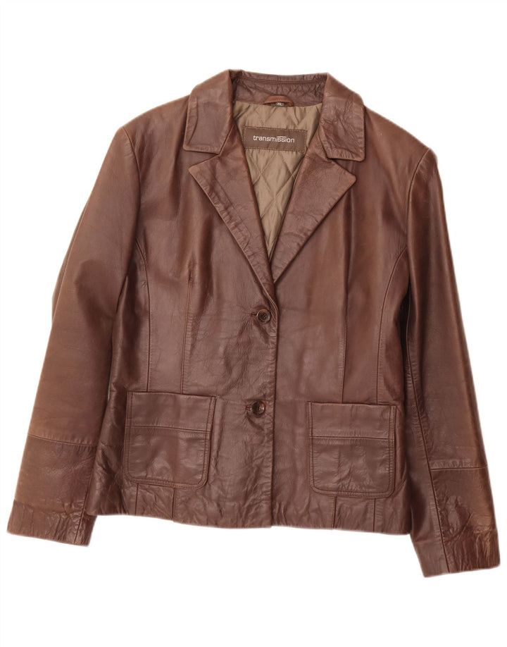 Transmission Dame 2-knaps Læder Blazer Jacket UK 18 XL Brun