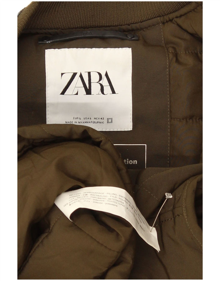 Zara Herre Quiltet Gilet UK 40 Stor Khaki Polyester