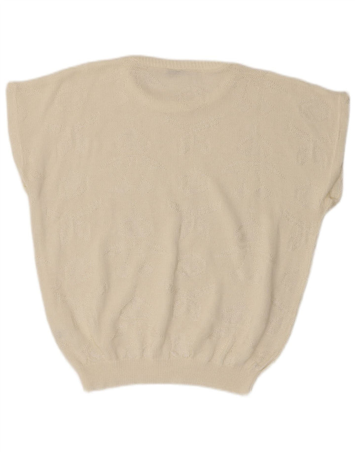 VINTAGE Dame sweater med rund hals i overstørrelse UK 14 Medium Off White