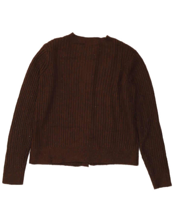Marks & Spencer Womens Crop Cardigan Sweater UK 10 Small Brown Polyester