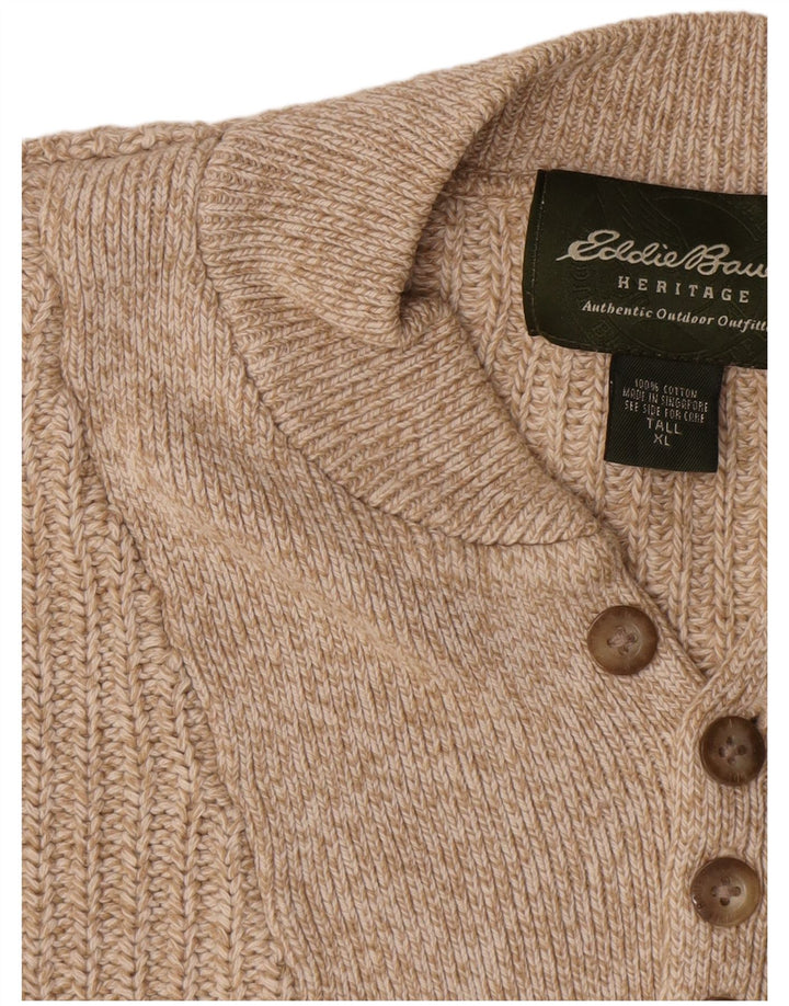 Eddie Bauer Herre høj knap hals sweater XL Beige bomuld